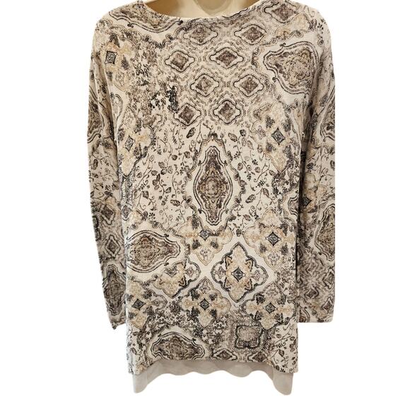 J jill double layer tunic long sleeve knit top paisley coquette neutral XS (OS) - Picture 2 of 8